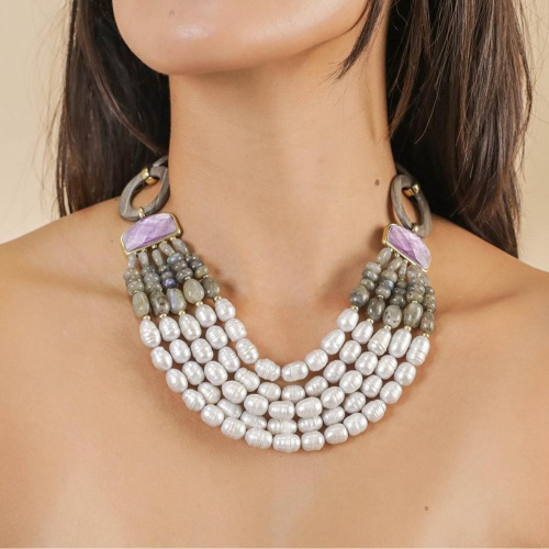 Колье Nature Bijoux, Lavender, ракушки Capiz,жемчуг, лабрадорит, дерево, NB25.1-15-43460 сиреневый фото 2